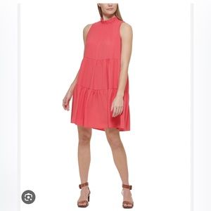 Calvin Klein Women's Sleeveless Tiered Dress In Watermelon
